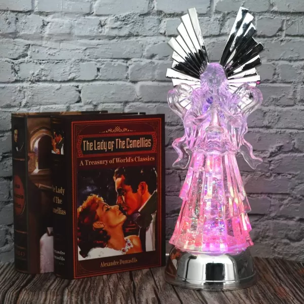 Eldnacele Snow Globe Angel with Trumpet Lighted Water Glittering Swirling Crystal Angel StatueTimer Battery Operated Sparkling MultiColor Changing Praying Angel Figurine for Christmas DecorationAngel With Trumpet