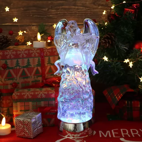 Eldnacele Snow Globe Angel with Trumpet Lighted Water Glittering Swirling Crystal Angel StatueTimer Battery Operated Sparkling MultiColor Changing Praying Angel Figurine for Christmas DecorationViolinist