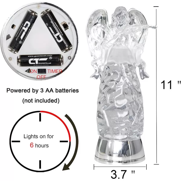 Eldnacele Snow Globe Angel with Trumpet Lighted Water Glittering Swirling Crystal Angel StatueTimer Battery Operated Sparkling MultiColor Changing Praying Angel Figurine for Christmas DecorationViolinist