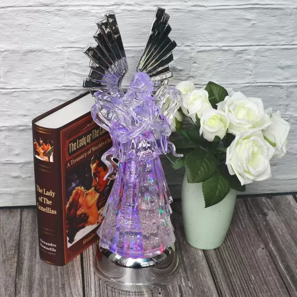 Eldnacele Snow Globe Angel with Trumpet Lighted Water Glittering Swirling Crystal Angel StatueTimer Battery Operated Sparkling MultiColor Changing Praying Angel Figurine for Christmas DecorationPraying Angel