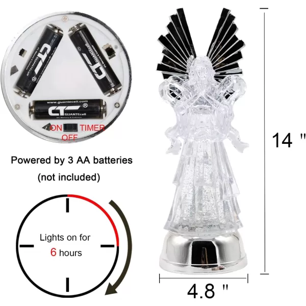 Eldnacele Snow Globe Angel with Trumpet Lighted Water Glittering Swirling Crystal Angel StatueTimer Battery Operated Sparkling MultiColor Changing Praying Angel Figurine for Christmas DecorationPraying Angel