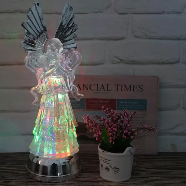 Eldnacele Snow Globe Angel with Trumpet Lighted Water Glittering Swirling Crystal Angel StatueTimer Battery Operated Sparkling MultiColor Changing Praying Angel Figurine for Christmas DecorationPraying Angel