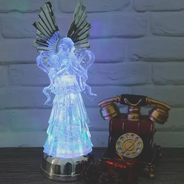 Eldnacele Snow Globe Angel with Trumpet Lighted Water Glittering Swirling Crystal Angel StatueTimer Battery Operated Sparkling MultiColor Changing Praying Angel Figurine for Christmas DecorationPraying Angel