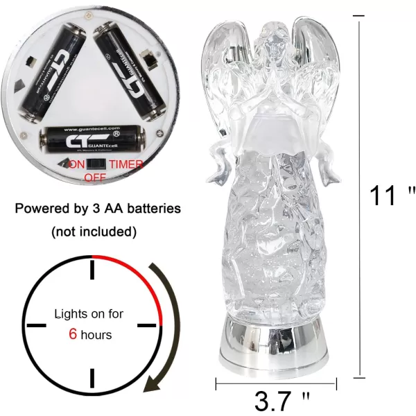 Eldnacele Snow Globe Angel with Trumpet Lighted Water Glittering Swirling Crystal Angel StatueTimer Battery Operated Sparkling MultiColor Changing Praying Angel Figurine for Christmas DecorationPrayer