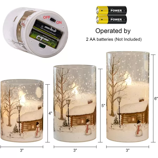 Eldnacele Snowman Glass Flameless Candles with Remote Timer Battery Operated Flickering LED Pillar Candles 3 Pack Warm White Light Christmas Decal Candles Set of 3 D3 x H 4 5 6  SnowmanSnowman