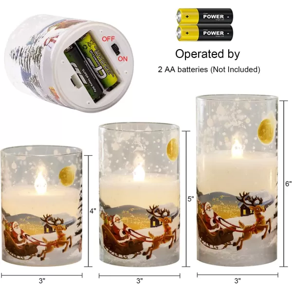 Eldnacele Snowman Glass Flameless Candles with Remote Timer Battery Operated Flickering LED Pillar Candles 3 Pack Warm White Light Christmas Decal Candles Set of 3 D3 x H 4 5 6  SnowmanSanta