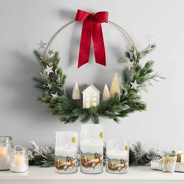 Eldnacele Snowman Glass Flameless Candles with Remote Timer Battery Operated Flickering LED Pillar Candles 3 Pack Warm White Light Christmas Decal Candles Set of 3 D3 x H 4 5 6  SnowmanSanta