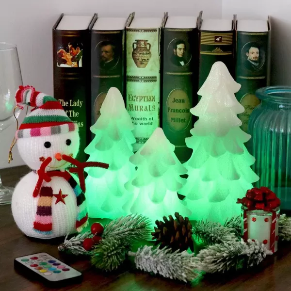Eldnacele Tree Shaped Christmas Flameless Flilckering Candles Color Changing with 18Key Remote and Timer Set of 3 Battery Opeated Glitterring LED Candles Seasonal Decoration Ivory3 Pack Ivory