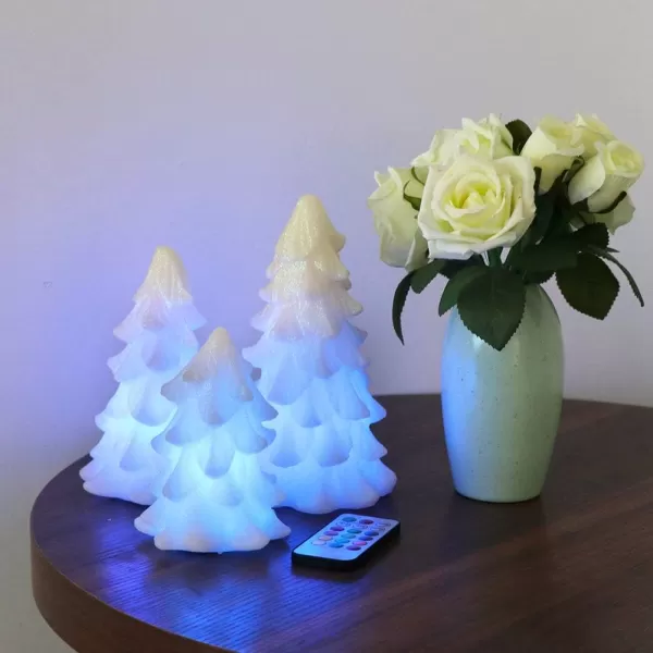 Eldnacele Tree Shaped Christmas Flameless Flilckering Candles Color Changing with 18Key Remote and Timer Set of 3 Battery Opeated Glitterring LED Candles Seasonal Decoration Ivory3 Pack Ivory