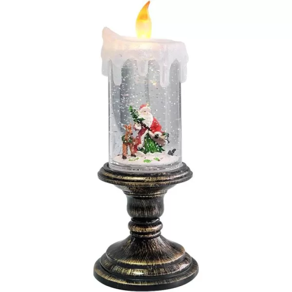 Eldnacele Battery Operated Lighted Flameless Candles Christmas Snow Globe Candle Light Swirling Water Glittering Spinning Candles for Home DecorationSantaSanta Claus