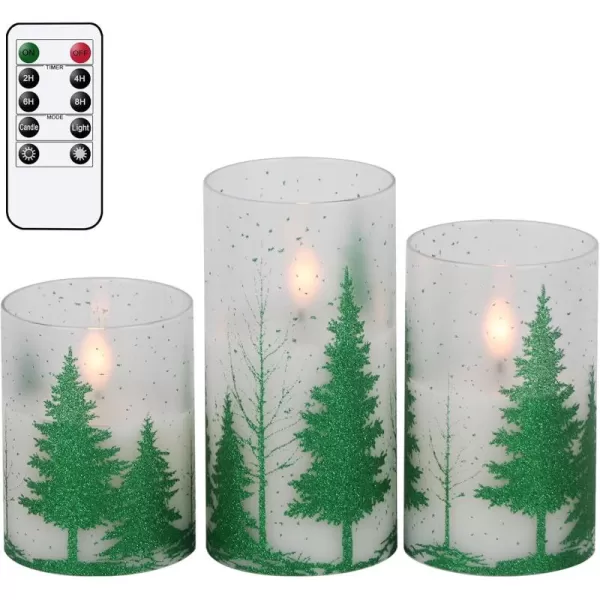 Eldnacele Flameless Flickering Candles Deer Moose Bear Decal with Hemp Rope and 6H Timer Battery Operated LED Pillar Candles Real Wax Home Dcor Christmas and Gift Set of 3Green