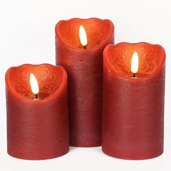Eldnacele Flameless Flickering Candles with Remote Timer 3D Wick Real Wax Battery Operated White Pillar Candles with Remote Set of 3 for Home Wedding Party Christmas Decoration D3 x H456Red with Timer