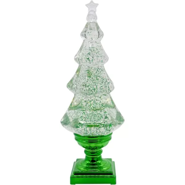 Eldnacele Musical 14quot Lightup Christmas Tree Snow Globe Water Glittering Tree Clear Acrylic with USB Line and 6 Hours Timer for Home DecorationGreen