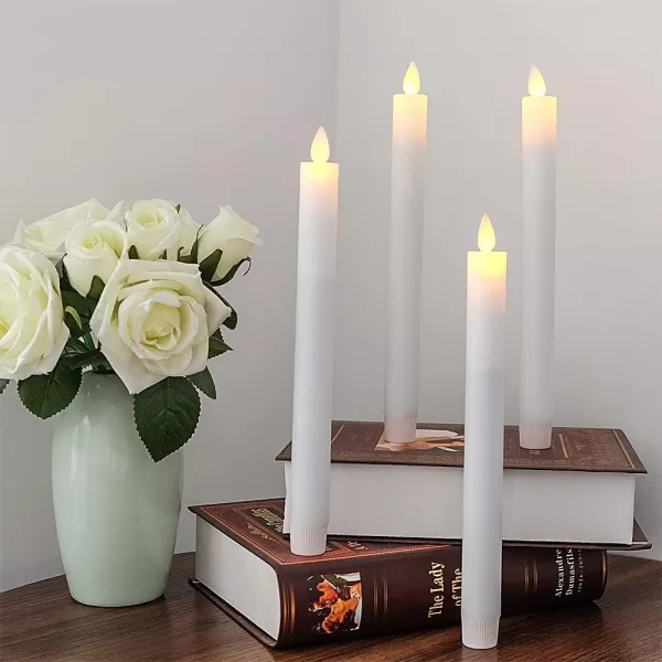 Eldnacele Flameless Flickering Taper Candles with Remote and Timer Window Candles Warm Real Wax Unscented 952 Pack White for Home Wedding Party Christmas Decoration4 Pack White