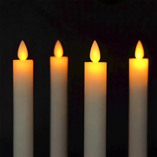 Eldnacele Flameless Flickering Taper Candles with Remote and Timer Window Candles Warm Real Wax Unscented 952 Pack White for Home Wedding Party Christmas Decoration4 Pack Ivory
