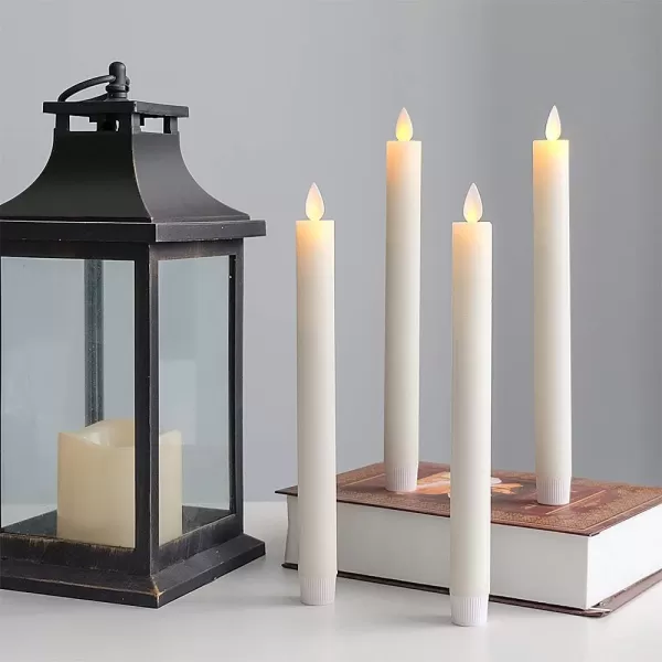 Eldnacele Flameless Flickering Taper Candles with Remote and Timer Window Candles Warm Real Wax Unscented 952 Pack White for Home Wedding Party Christmas Decoration4 Pack Ivory