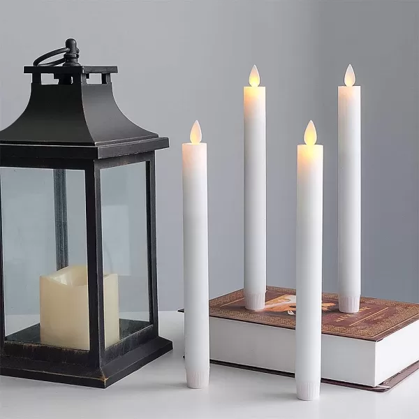 Eldnacele Flameless Flickering Taper Candles with Remote and Timer Window Candles Warm Real Wax Unscented 952 Pack White for Home Wedding Party Christmas Decoration4 Pack White