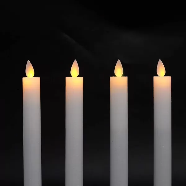 Eldnacele Flameless Flickering Taper Candles with Remote and Timer Window Candles Warm Real Wax Unscented 952 Pack White for Home Wedding Party Christmas Decoration4 Pack White