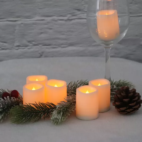 Eldnacele Flameless Flickering Votive Candles with Remote Battery Operated Remote Votive Candles Light 10 Pack LED Realistic Warm White Flame Decorative White CandlesD15 xH26 Pack