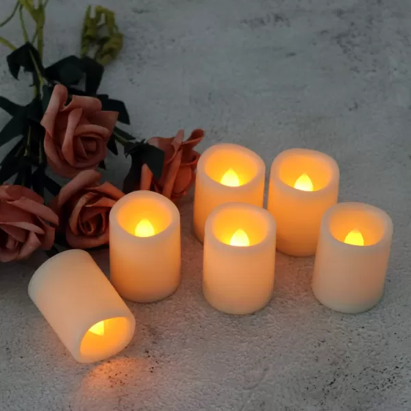 Eldnacele Flameless Flickering Votive Candles with Remote Battery Operated Remote Votive Candles Light 10 Pack LED Realistic Warm White Flame Decorative White CandlesD15 xH26 Pack