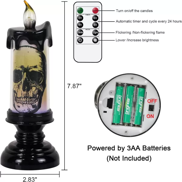 Eldnacele Halloween Flameless Candles LED Flickering Battery Pillar Candles with 6H Timer and Pumpkin Decals Spooky Fall Halloween Festival Party Decoration Set of 3 D 3 x H 4 5 6BSkull Lights