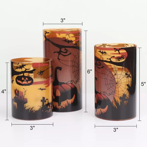 Eldnacele Halloween Flameless Candles LED Flickering Battery Pillar Candles with 6H Timer and Pumpkin Decals Spooky Fall Halloween Festival Party Decoration Set of 3 D 3 x H 4 5 6DOrange