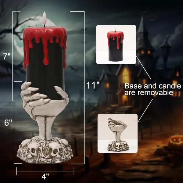 Eldnacele Halloween Flameless Candles LED Flickering Battery Pillar Candles with 6H Timer and Pumpkin Decals Spooky Fall Halloween Festival Party Decoration Set of 3 D 3 x H 4 5 6CSkeleton Hand