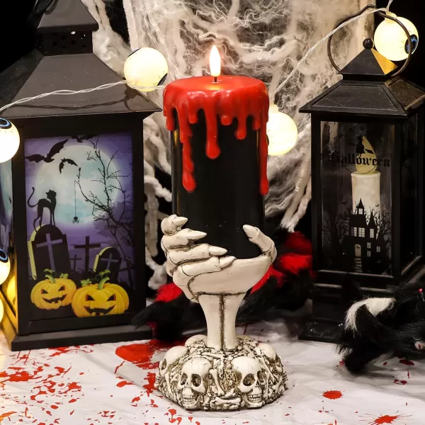 Eldnacele Halloween Flameless Candles LED Flickering Battery Pillar Candles with 6H Timer and Pumpkin Decals Spooky Fall Halloween Festival Party Decoration Set of 3 D 3 x H 4 5 6CSkeleton Hand