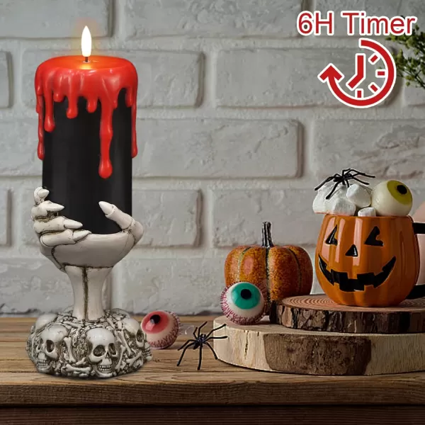 Eldnacele Halloween Flameless Candles LED Flickering Battery Pillar Candles with 6H Timer and Pumpkin Decals Spooky Fall Halloween Festival Party Decoration Set of 3 D 3 x H 4 5 6CSkeleton Hand