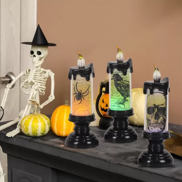 Eldnacele Halloween Flameless Candles LED Flickering Battery Pillar Candles with 6H Timer and Pumpkin Decals Spooky Fall Halloween Festival Party Decoration Set of 3 D 3 x H 4 5 6BSkull Lights