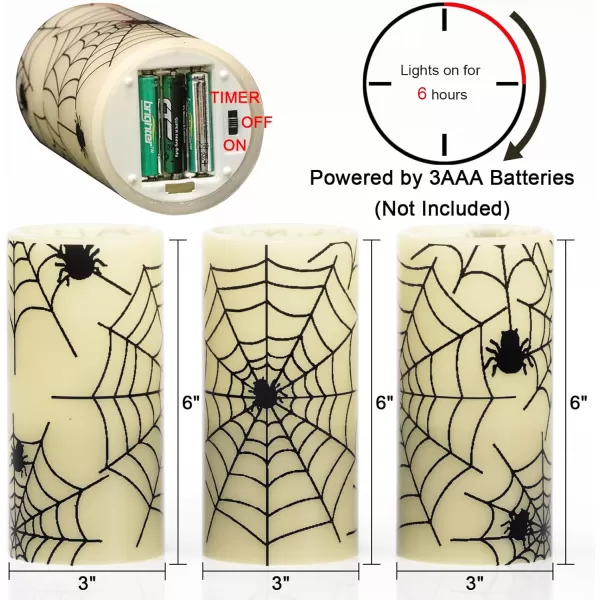 Eldnacele Halloween Flameless Candles LED Flickering Battery Pillar Candles with 6H Timer and Pumpkin Decals Spooky Fall Halloween Festival Party Decoration Set of 3 D 3 x H 4 5 6Ivory