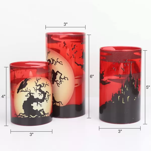 Eldnacele Halloween Flameless Candles LED Flickering Battery Pillar Candles with 6H Timer and Pumpkin Decals Spooky Fall Halloween Festival Party Decoration Set of 3 D 3 x H 4 5 6ERed