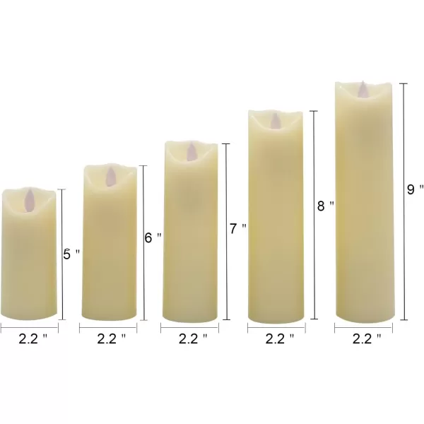 Eldnacele LED Flameless Flickering Candles with Remote Timer Warm White Battery Operated Wax LED Pillar Candles Set of 5 Realistic Flame for Decoration 22quot X 5quot6quot 7quot 8quot 9quot