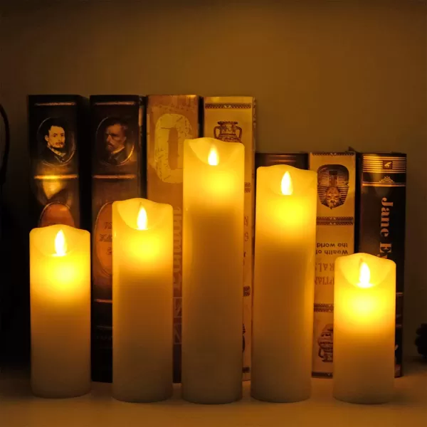 Eldnacele LED Flameless Flickering Candles with Remote Timer Warm White Battery Operated Wax LED Pillar Candles Set of 5 Realistic Flame for Decoration 22quot X 5quot6quot 7quot 8quot 9quot