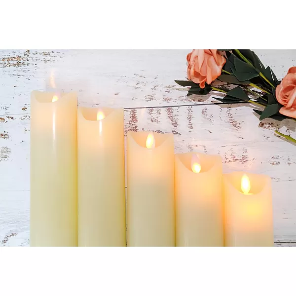 Eldnacele LED Flameless Flickering Candles with Remote Timer Warm White Battery Operated Wax LED Pillar Candles Set of 5 Realistic Flame for Decoration 22quot X 5quot6quot 7quot 8quot 9quot
