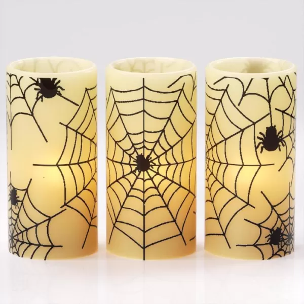 Eldnacele Halloween Flameless Candles LED Flickering Battery Pillar Candles with 6H Timer and Pumpkin Decals Spooky Fall Halloween Festival Party Decoration Set of 3 D 3 x H 4 5 6Ivory