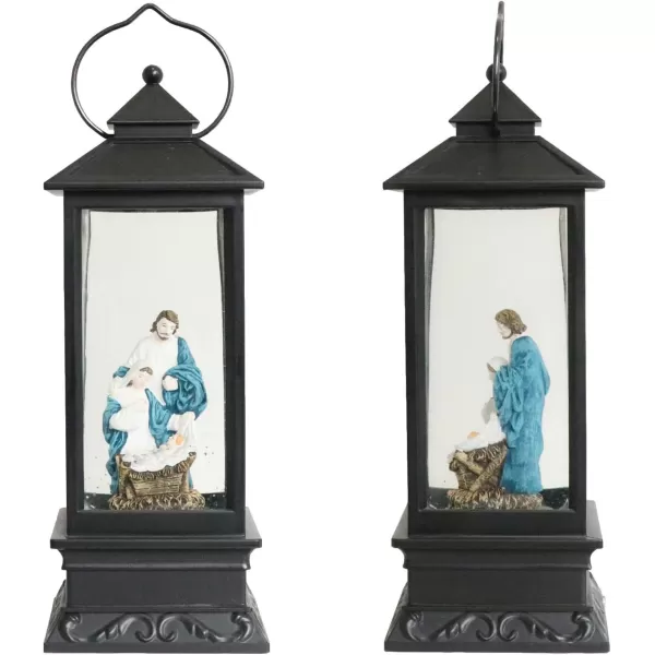Eldnacele Battery Operated Plugin Musical Lighted Christmas Water Snowing Glittering Snow Globe Lantern with Timer Christians Nativity Lantern Decor Holy FamilyHoly Family