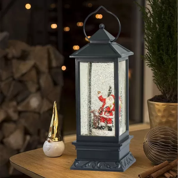 Eldnacele Battery Operated Plugin Musical Lighted Christmas Water Snowing Glittering Snow Globe Lantern with Timer Christians Nativity Lantern Decor Holy FamilySanta