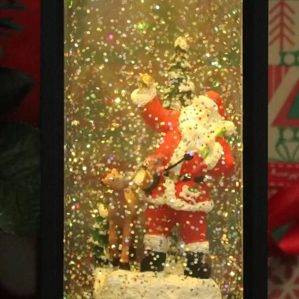 Eldnacele Battery Operated Plugin Musical Lighted Christmas Water Snowing Glittering Snow Globe Lantern with Timer Christians Nativity Lantern Decor Holy FamilySanta