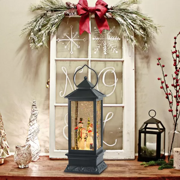Eldnacele Battery Operated Plugin Musical Lighted Christmas Water Snowing Glittering Snow Globe Lantern with Timer Christians Nativity Lantern Decor Holy FamilySnowman Family
