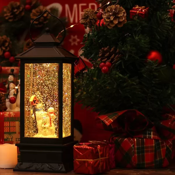 Eldnacele Battery Operated Plugin Musical Lighted Christmas Water Snowing Glittering Snow Globe Lantern with Timer Christians Nativity Lantern Decor Holy FamilySnowmen