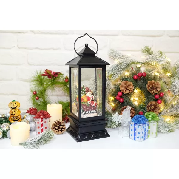 Eldnacele Battery Operated Plugin Musical Lighted Christmas Water Snowing Glittering Snow Globe Lantern with Timer Christians Nativity Lantern Decor Holy FamilySanta Claus