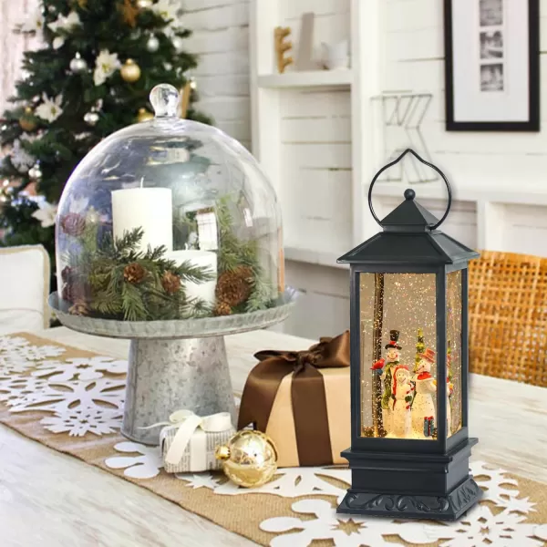 Eldnacele Battery Operated Plugin Musical Lighted Christmas Water Snowing Glittering Snow Globe Lantern with Timer Christians Nativity Lantern Decor Holy FamilySnowman Family