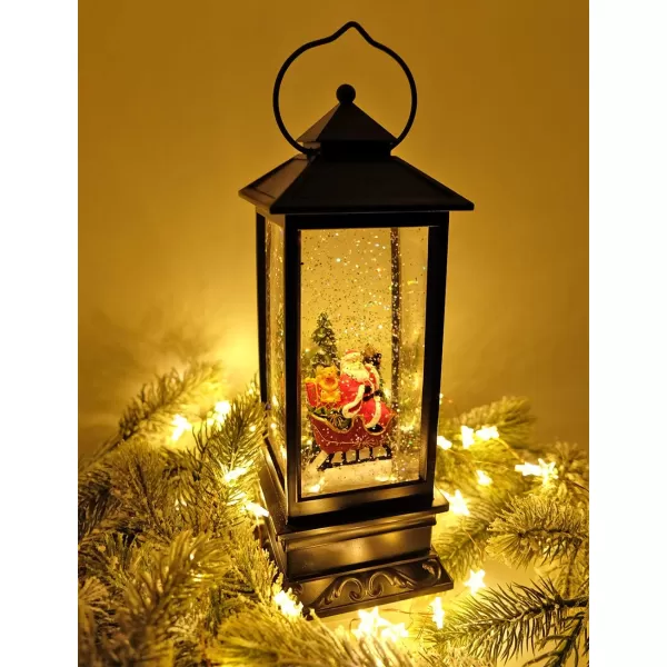 Eldnacele Battery Operated Plugin Musical Lighted Christmas Water Snowing Glittering Snow Globe Lantern with Timer Christians Nativity Lantern Decor Holy FamilySanta Claus