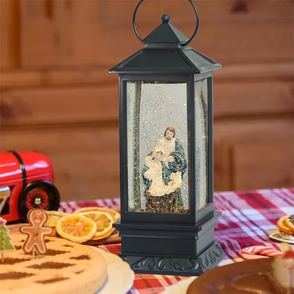 Eldnacele Battery Operated Plugin Musical Lighted Christmas Water Snowing Glittering Snow Globe Lantern with Timer Christians Nativity Lantern Decor Holy FamilyHoly Family