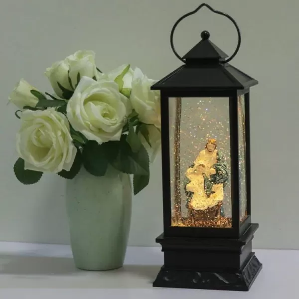 Eldnacele Battery Operated Plugin Musical Lighted Christmas Water Snowing Glittering Snow Globe Lantern with Timer Christians Nativity Lantern Decor Holy FamilyHoly Family
