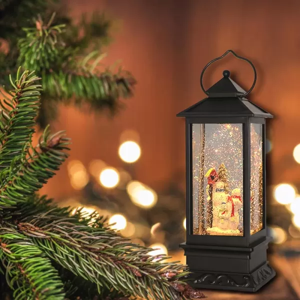 Eldnacele Battery Operated Plugin Musical Lighted Christmas Water Snowing Glittering Snow Globe Lantern with Timer Christians Nativity Lantern Decor Holy FamilySnowmen