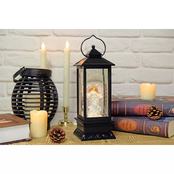 Eldnacele Battery Operated Plugin Musical Lighted Christmas Water Snowing Glittering Snow Globe Lantern with Timer Christians Nativity Lantern Decor Holy FamilyAngel