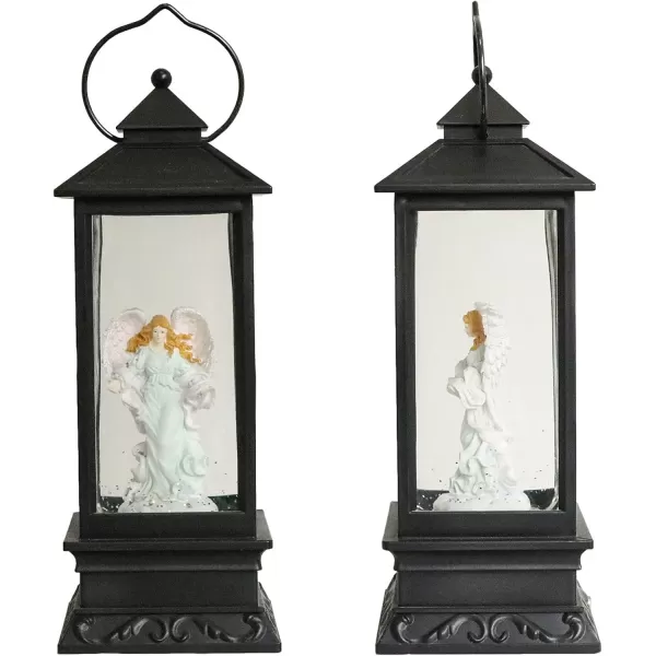 Eldnacele Battery Operated Plugin Musical Lighted Christmas Water Snowing Glittering Snow Globe Lantern with Timer Christians Nativity Lantern Decor Holy FamilyAngel