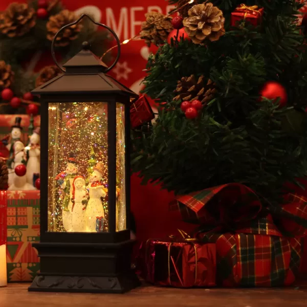 Eldnacele Battery Operated Plugin Musical Lighted Christmas Water Snowing Glittering Snow Globe Lantern with Timer Christians Nativity Lantern Decor Holy FamilySnowman Family